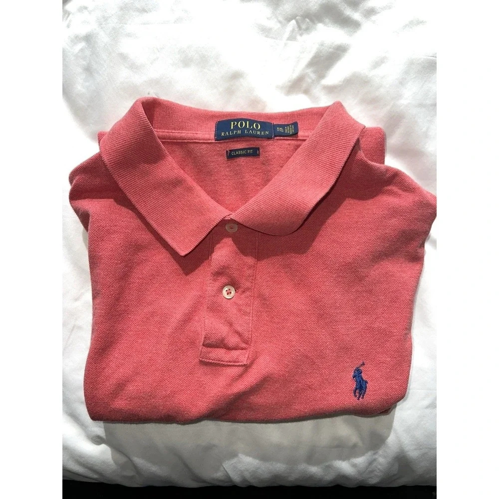 Polo Ralph Lauren XXL Classic Fit Pink with Blue Polo Player Embroidery Cotton